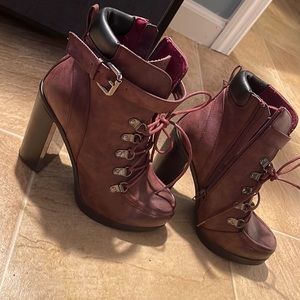 Maroon heeled boots